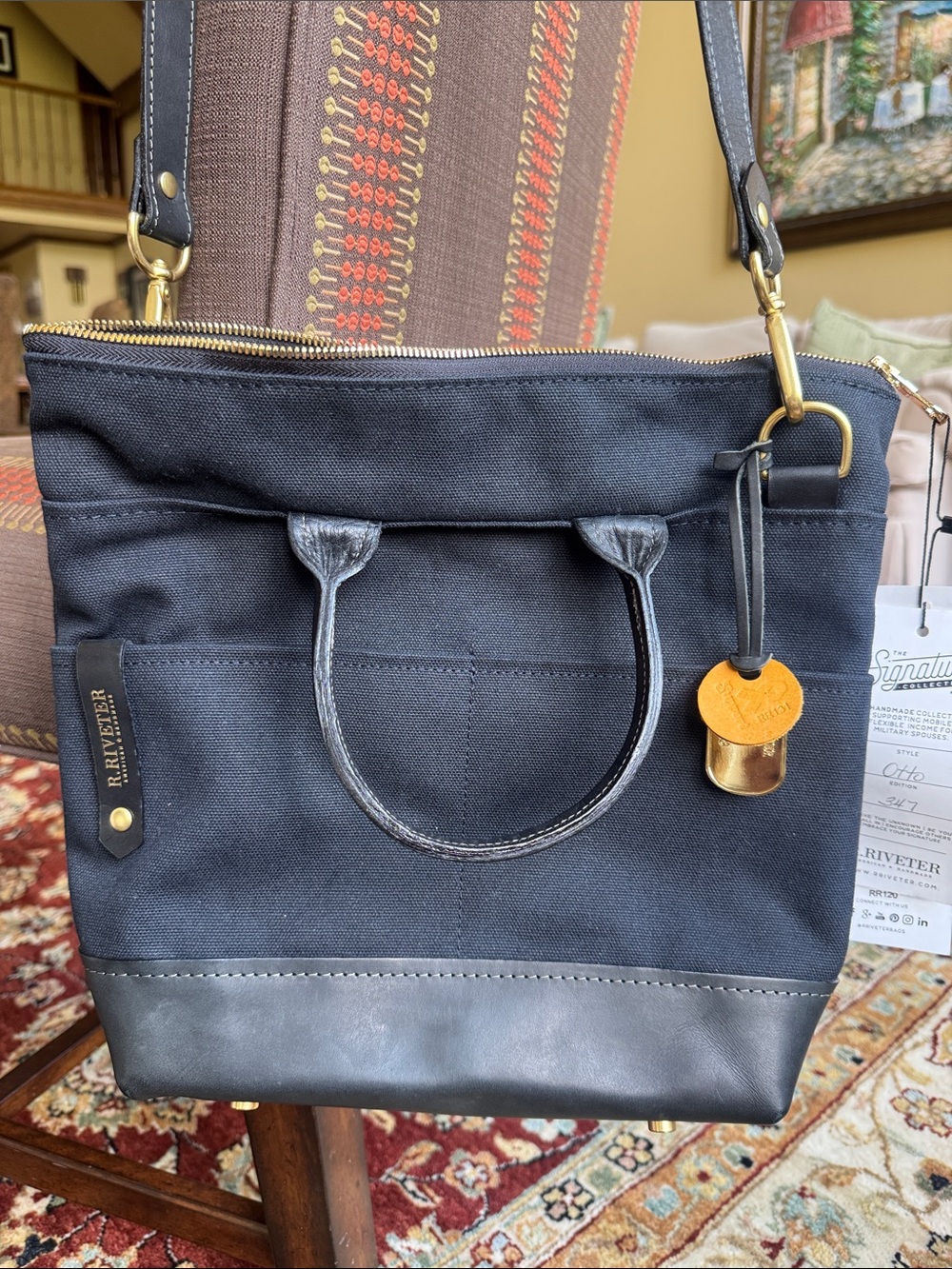 NWT The Signature Collection Otto 347 R. Riveter Canvas & Leather handbag BLACK